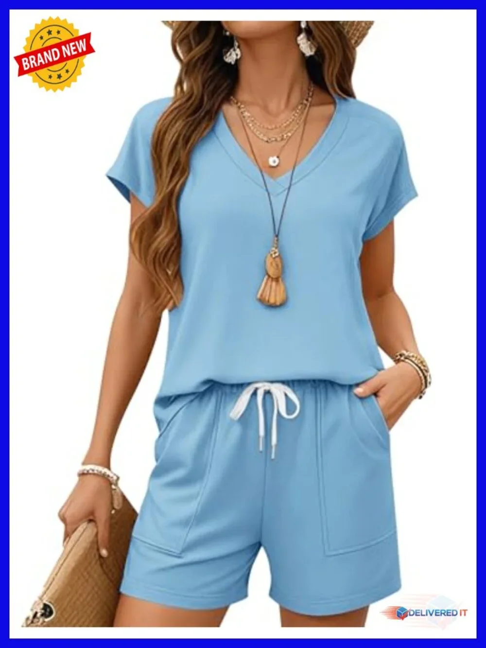 2 Piece Short Sleeve Shorts Set Lounge Outfit Matching Set
